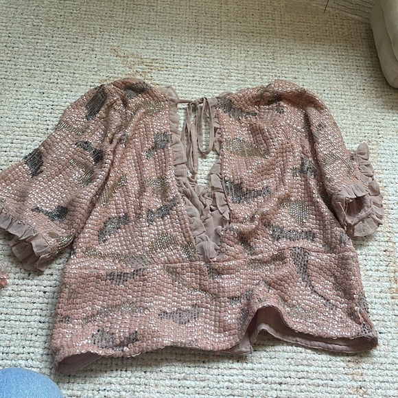 Anthropologie Forever That Girl Sequined V-Neck Blouse Sz. L NWT - Picture 7 of 7